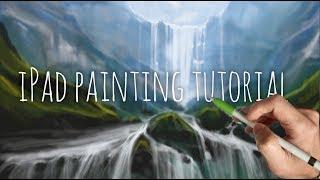 iPad painting tutorial - HOW TO PAINT A WATERFALL LANDSCAPE - Procreate art app using Apple Pencil