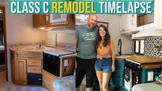 Class C RV remodel timelapse // Couple remodels 21 Year Old camper van START to FINISH