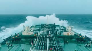 Ship stucked in Storm - Big oil tanker in rough seas