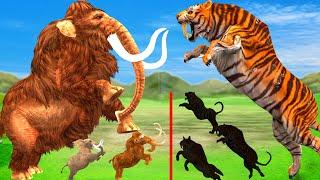 Giant Tiger vs Mammoth Elephant Prehistoric Mammals vs Shadow Itself Animal Revolt Battle Simulator