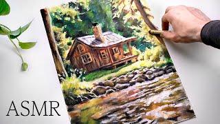 ASMR Drawing a Wooden House, very relaxing (no talking)