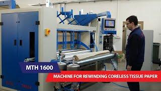 Machine for rewinding coreless tissue paper