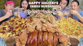 Lechon Belly Roll, Breaded Fried Chicken, Pizza, Pancit Canton, Ice Cream & Cake Family Mukbang