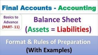 Balance Sheet |  Meaning, Format & Rules of preparation | Final Accounts | Assets & Liabilities