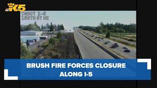 All lanes on NB 1-5 blocked near Marysville due to a large brush fire