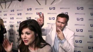 Bruce Campbell harassing Tiffani Thiessen at 2011 USA upfronts in NYC