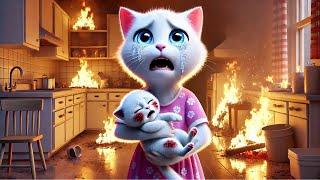 Big Fire at the Kitten BirthdayPoor Kitten #cat #catlover #catvideos #cutecat #aiimages #aicat