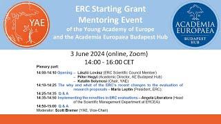 ERC Starting Grant Mentoring Event 2024 - Plenary part