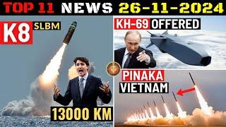 Indian Defence Updates : 13000 Km K8 SLBM,Kh-69 Missile Offer,Falco Xplorer UAV,Vietnam Pinaka Order