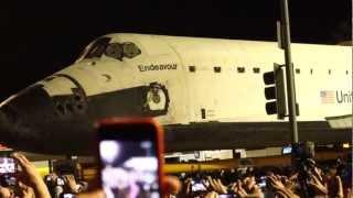 Toyota Truck pulls Space Shuttle over 405 bridge (multiple cameras)