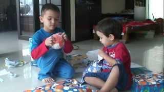 James Feeney open his 3rd birthday present