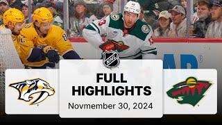 NHL Highlights | Predators vs. Wild - November 30, 2024