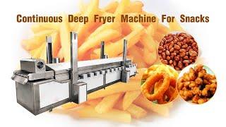 Continuous deep fryer machine for snacks | automatic deep frying machine (gas or electric heating)