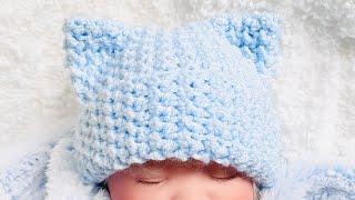 SUPER CUTE! Crochet Baby Hat with Ears FAST AND EASY CROCHET PATTERN FOR ALL SIZES with measurements