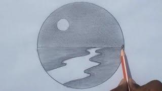 Circle drawing - easy circle drawing - scenery in circle - easy scenery