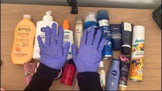 ASMR TRIGGERS with GLOVES. Spray sounds | shaving foam | tapping | lid sounds | lotion. Whispered.