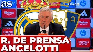 ANCELOTTI,  RUEDA PRENSA COMPLETA hoy REAL MADRID 4 - OSASUNA 0 hat-trick Vinicius y lesiones