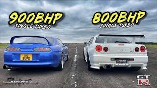 WHEN LEGENDS RACE.. 900BHP SUPRA VS 800BHP SKYLINE R34 GT-R!