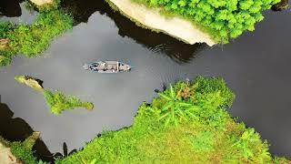 Beautiful aerial view of boat rowing