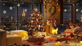 Cozy Christmas Jazz 2024 with Snowy on Window ️ Warm Apartment Ambience for Sleep and Comfort