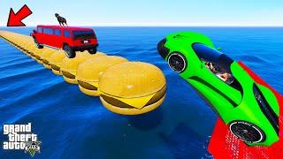 FRANKLIN TRIED IMPOSSIBLE LONGEST BURGER TRACK MEGA RAMP PARKOUR CHALLENGE GTA 5 | SHINCHAN and CHOP