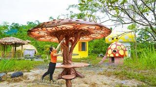 DIY Unique Mushroom-shaped Cabin, Design And Building a Unique House / Ly Thi Huong- BUILD LOG CABIN