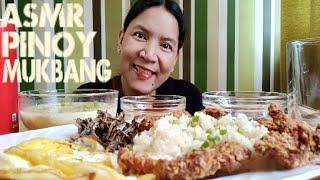 ASMR Pinoy Mukbang | Sinangag Rice + Chicken with Crumbs + Fried Egg + Crab & Corn Soup w/ Mushroom