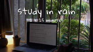 ️ chilly study with me |  rain + thunderstrom | pomodoro 2 x 25 minutes