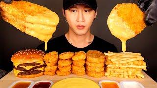 ASMR MUKBANG CHEESY HASH BROWNS & CHICKEN NUGGETS & TRIPLE CHEESEBURGER (No Talking) EATING SOUNDS