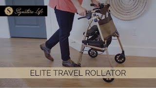 Signature Life Elite Travel Rollator - Folding Travel 4-Wheel Rolling Walker with Seat