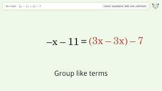 Solve 2x-11=3x-7: Linear Equation Video Solution | Tiger Algebra