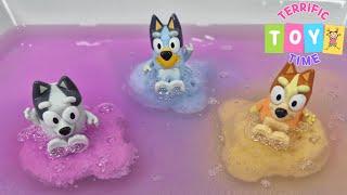 Bath Bomb Fun! Bluey Muffin and Bingo's Colorful Bath Time  - splash - bubble play  | Bluey Toys