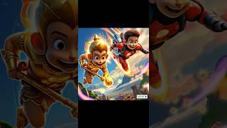 Epic flying race between lord hanuman and mighty raju |#shorts #hanuman #mightyraju