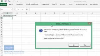 EXCELeINFO addin - cerrar y eliminar archivo activo en Excel