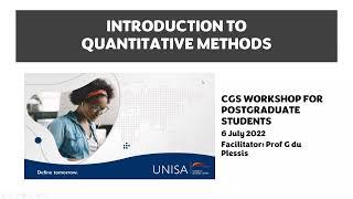 Honours Research Workshop - Introduction To Quantitative Research Methods - Prof Plessis