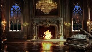 Royal Ballroom Ambience | Classic Music & Fire crackling | ASMR |1 Hour |royal core & light academia