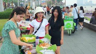 Riverside Street food Khmer at Phnom Penh City, Cambodia Walk Street