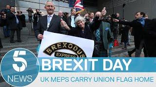 Brexit Party MEPs leave the European Parliament carrying the Union Jack back to the UK | 5 News