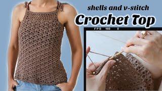 Easy Crochet Lace Top! Shell and V-Stitch Lacy Tank Top \\ Free Pattern