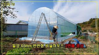 48mm반반형태 비닐하우스 2번째 영상(온실+농막형 창고) / How to build Hoop greenhouse half and half(width 6m length 24m)