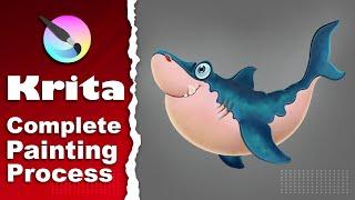 Complete painting process on Krita - Cute Shark illustration - Digital drawing by Pallab Biswas.