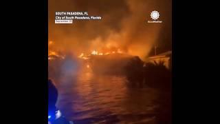 WATCH: Fire Ravages Florida Town Underwater During Helene Flooding