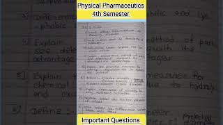 Physical Pharmaceutics 4th semester #shorts #importantquestions #physicalpharmaceutics #viral