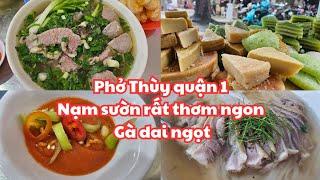 Sài Gòn q.1: Phở bò Thùy có nạm sườn RẤT THƠM NGON thêm gà dai ngọt - Cafe chung cư Nguyễn Văn Tráng