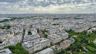 Eiffel Tower with Olympic rings. Panorama of Paris