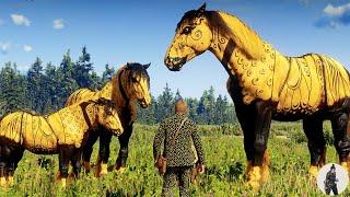 Arthur Discovers and Tames a Family of 4 Black and Gold Celestrina Horses in the Lavender Fields!