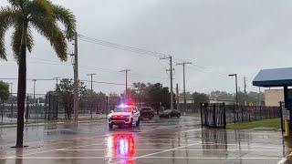 Sarasota Police return to headquarters during Hurricane Milton