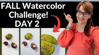 Fall Challenge Day 2 Autumn Conkers - Horse Chestnut EASY (Watercolor Painting For Beginners!)