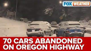 70 Cars Abandoned On Oregon Highway Due To Heavy Snow From Winter Storm