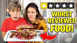 EATING at the WORST REVIEWED RESTAURANTS For 24 Hours!! 